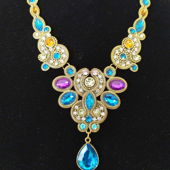 Blue and Gold Tone Statement Necklace - Picture 6 of 9